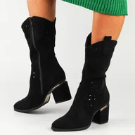 Botki damskie - Czarne jesienne kozaki damskie, kowbojki S.Barski Hy38-28 - S.BARSKI - miniaturka - grafika 1