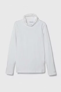 Bluzki dla dziewczynek - Calvin Klein Jeans longsleeve dziecięcy kolor biały z golfem - grafika 1