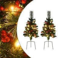 Choinki - vidaXL Sztuczne choinki do wbicia w ziemię z LED, 2 szt., 76 cm, PVC - miniaturka - grafika 1