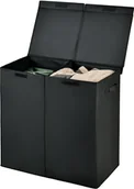Kosze na bieliznę - kosz na pranie 115 l, 2 komory z pokrywą, dzielony kosz na pranie z uchwytami, sortownik prania do pralni, łazienki (czarny) - miniaturka - grafika 1