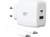 Ładowarki do telefonów - Ładowarka sieciowa ISY IAC-4512 65W USB-C USB-A GaN + kabel 2m Biały - miniaturka - grafika 1