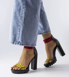 Żółte sandały z wężowym printem Knoxville-40 - Półbuty damskie - miniaturka - grafika 1