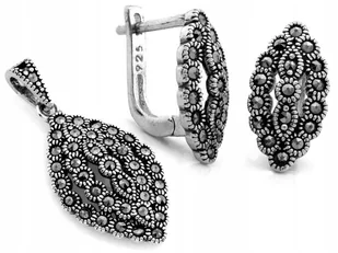 Komplet srebrny biżuterii damski 925 oksydowany z markazytami na prezent - Zestawy biżuterii dla kobiet - miniaturka - grafika 1