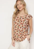 Bluzki damskie - Brązowa Bawełniana Bluzka w Kwiaty Naperia - miniaturka - grafika 1