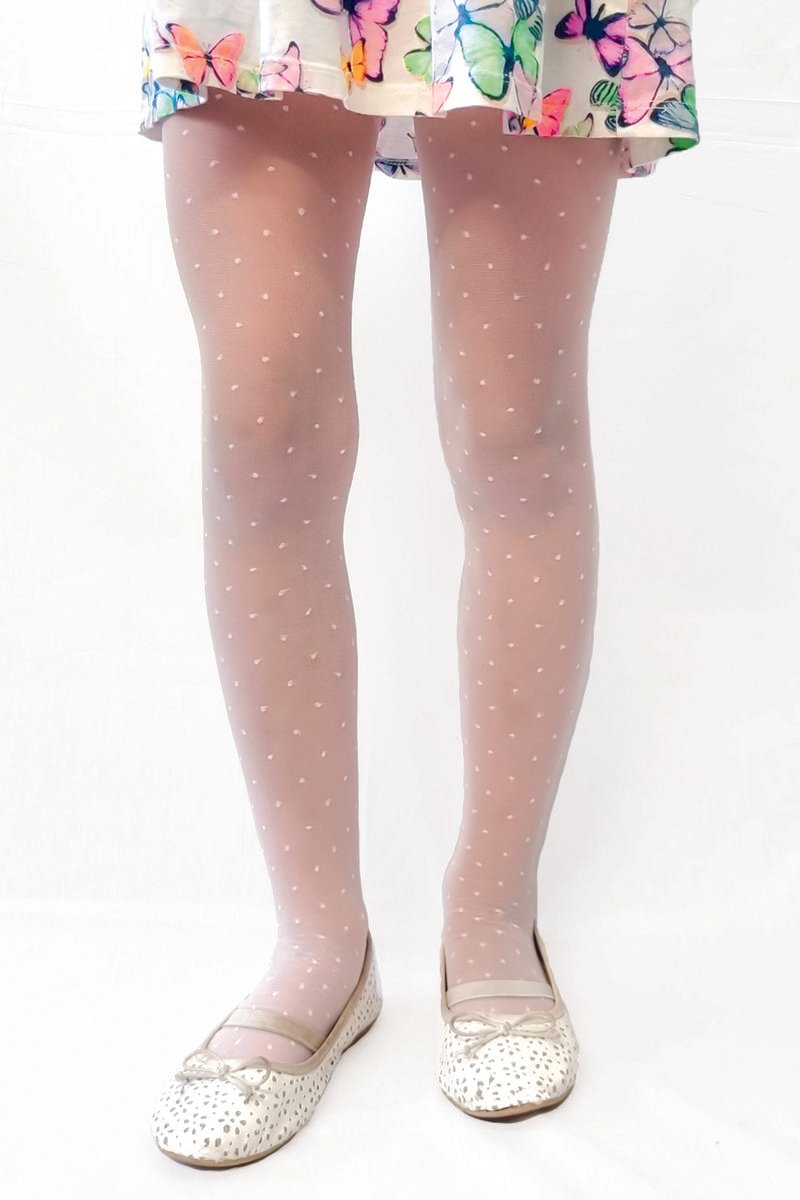 Rajstopy Dziewczęce Komunijne Polskie W Kropki Cienkie 20 Den Białe 140/146