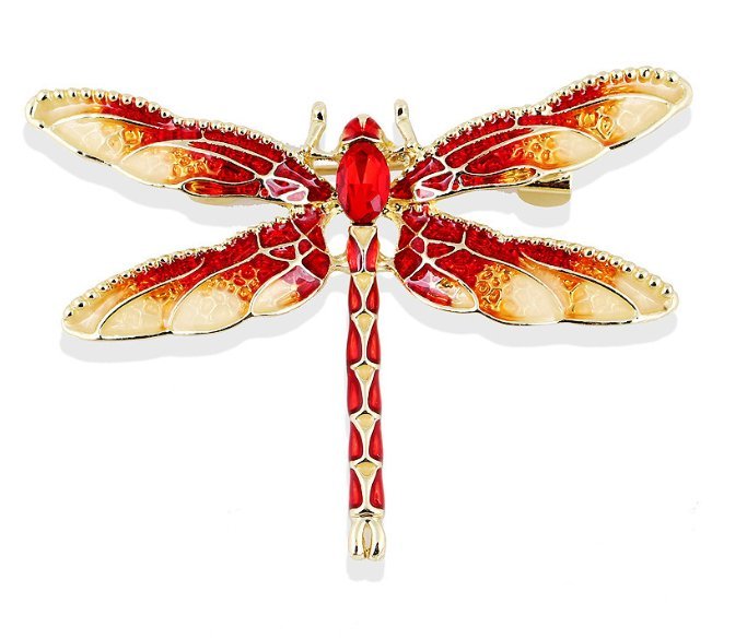 Broszka ważka zdobiona cyrkonie kryształ czerwona