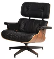 Fotele - King Home Fotel LOUNGE HM SOFT PREMIUM SZEROKI z podnóżkiem czarny sklejka orzech skóra naturalna T066.SOFT.OTTO.BL - miniaturka - grafika 1