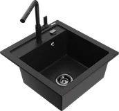 Zlewozmywaki z baterią - Mexen Vito zlewozmywak granitowy 1-komorowy z baterią kuchenną Flora, czarny - 6503-77-670401-70-B - miniaturka - grafika 1