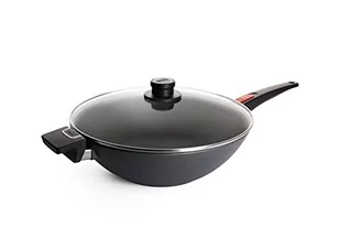 Woll Wok z odlewanego 11034dpsl Diamond Lite włóczek/obrotowy i mieszania patelnia ze zdejmowanym pudełko, pokrywa szklana z trzonkiem, średnica 34 cm, wysokość 11 cm 11034DPSL - Woki - miniaturka - grafika 1