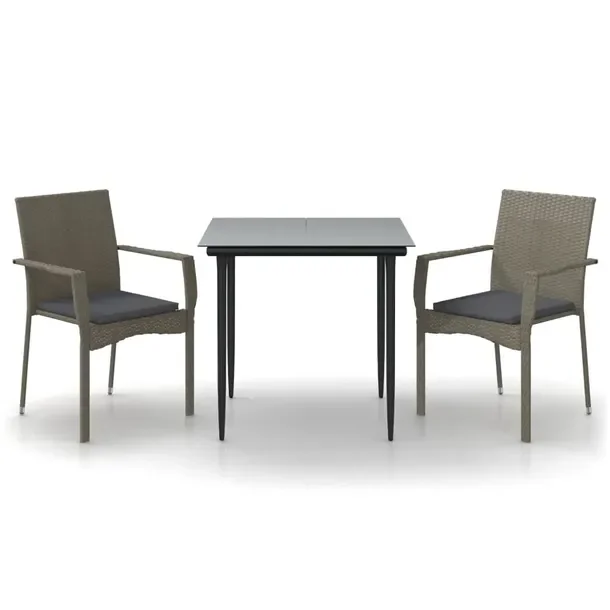 Zestaw Mebli Ogrodowych Rattan PE Czarno-Szary, Stół 80x80x74 cm, Krzesł