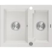 Zlewozmywaki - Mexen Carlos zlewozmywak granitowy 1,5-komorowy 582 x 475 mm, biały, syfon chrom - miniaturka - grafika 1