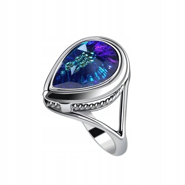 Pierścionek srebrny 925 Kryształ Niebieski r.16