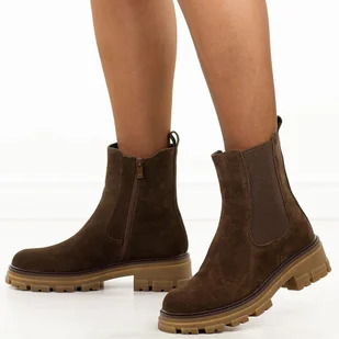 Brązowe skórzane botki damskie Segio Leone Tr25733S - Sergio Leone - Botki damskie - miniaturka - grafika 1