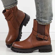 Botki damskie - Brązowe skórzane botki damskie Sergio Leone Tr719-S - miniaturka - grafika 1