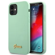 Etui i futerały do telefonów - Guess GUHCP12SLSLMGGN iPhone 12 mini 5,4" zielony/green hardcase Metal Logo Script GUE001065 - miniaturka - grafika 1