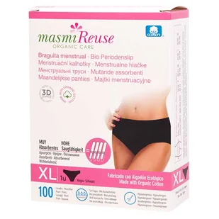Masmi Reuse, majtki menstruacyjne, bawełna organiczna, czarne, rozmiar XL, 110-120 cm, 1 sztuka - Podpaski - miniaturka - grafika 1