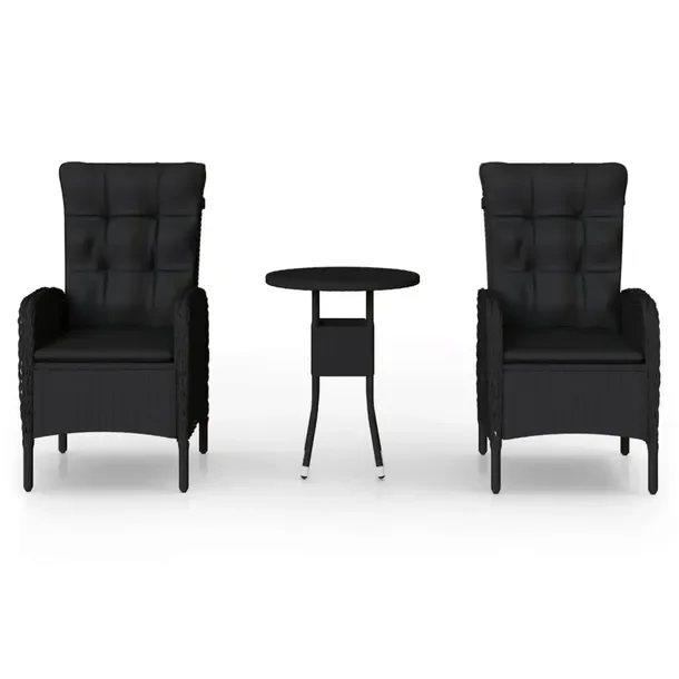 Stylowy zestaw bistro z polirattanu, czarny, stół 60x75 cm, krzesła 58x6
