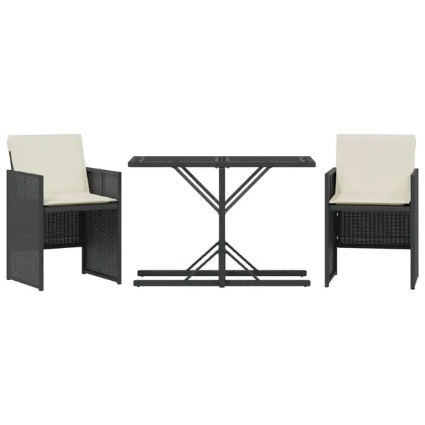 Zestaw Bistro z Rattanu PE Czarny, Stół 105x51x72cm, 2 Krzesła 50,5x54x7