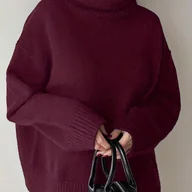 Swetry damskie - TEMU Damski Sweter z Wysokim KoﾅＯierzem, DﾅＶgi Rﾄ冖aw, Luﾅｺny Fason, Jesieﾅ�/, Prosta Bluzka, ﾅ嗹iﾄ�teczna Odzieﾅｼ Damska, ASD - miniaturka - grafika 1