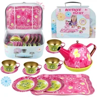 Zabawki interaktywne dla dzieci - Zestaw Do Herbaty Motylki Kwiaty Tacka Talerzyki Filiżanki Zestaw Kuchenny - miniaturka - grafika 1
