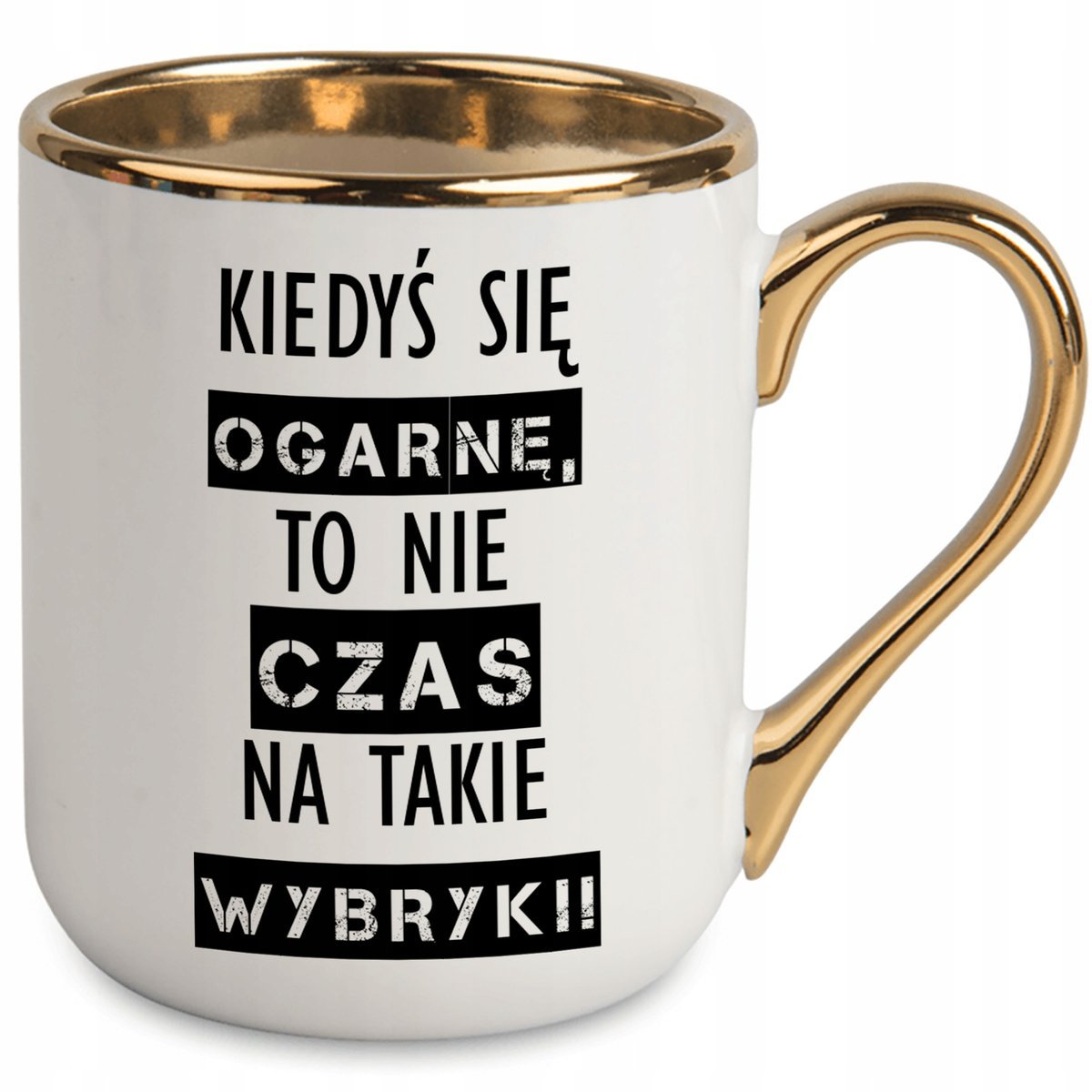 KUBEK Elegant Biały ZŁOTY RANT UCHO KIEDYŚ SIĘ OGARNĘ Prezent Motywacyjny