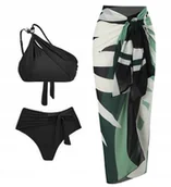 Stroje kąpielowe - Stylowy Zestaw Kąpielowy Bikini Z Wysokim Stanem I Chustą Zielony S - miniaturka - grafika 1