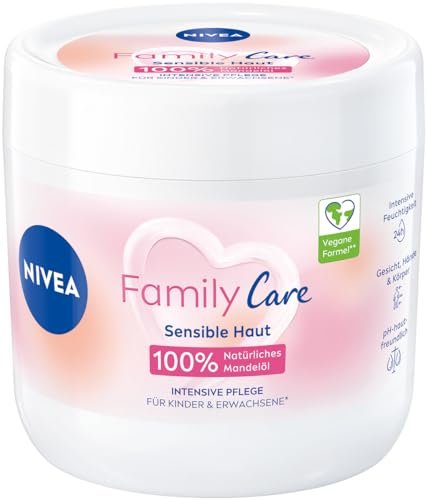 NIVEA Creme Family Care (450 ml), krem nawilżający ze 100% naturalnym olejkiem migdałowym i przyjaznym dla skóry systemem pH, lekki krem do skóry zapewniający 24h nawilżenie
