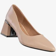 Czółenka - Czółenka Damskie Ekoskóra Eleganckie Buty Na Obcasie Beżowe YJG 2404-2 Beżowy 36 - miniaturka - grafika 1