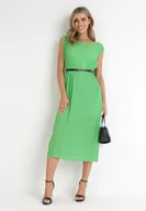 Sukienki - Zielona Plisowana Sukienka Midi z Paskiem z Imitacji Skóry Sharia - miniaturka - grafika 1