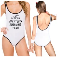 Stroje kąpielowe - JEDNOCZĘŚCIOWY STRÓJ KĄPIELOWY BIAŁY NAPISY KOSTIUM NA BASEN PLAŻA DAMSKI S - miniaturka - grafika 1