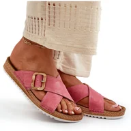 Klapki i japonki damskie - Wygodne Klapki Damskie Z Klamrą Inblu VO000012 Różowe - miniaturka - grafika 1