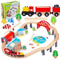 Samochody i pojazdy dla dzieci - Drewniana Kolejka Kinderplay Tor Pociąg Wagony Most Tartak + Łowienie Rybek - miniaturka - grafika 1