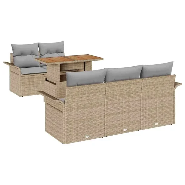 Zestaw Kanap Ogrodowych z Rattanu, 4-osobowy, Jasnoszare Poduszki, Beżowy