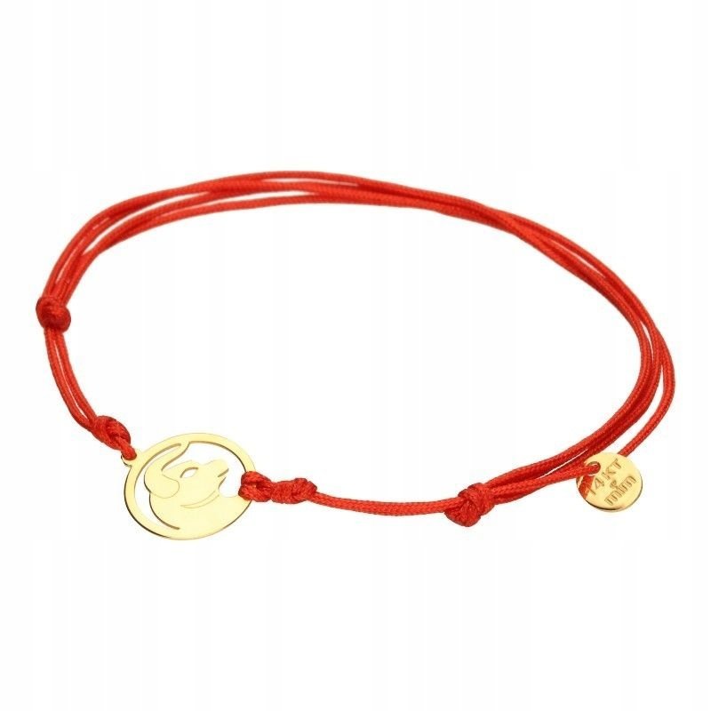 Złota bransoletka 14KT czerwony sznurek regulacja znak zodiaku byk prezent