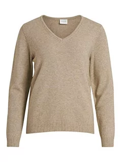 Swetry damskie - Vila Damski sweter z dzianiny z dekoltem w serek, Naturalny melanż, L - grafika 1