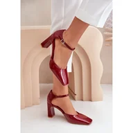 Czółenka - Czółenka Na Słupku Z Lakierowanej Eko Skóry Bordowe Emindria czerwone - Inna marka - miniaturka - grafika 1