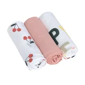 Koce i narzuty dla dzieci - Bambusowy otulacz kocyk 80x80cm zestaw 3 szt. Happy Fruits Cherry - miniaturka - grafika 1