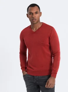 Sweter męski washowany z dekoltem w serek - czerwony V3 OM-SWOS-0108 - Ombre Clothing - Swetry męskie - miniaturka - grafika 1