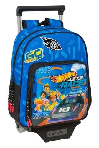 Safta HOT WHEELS LET'S RACE plecak dziecięcy z wózkiem 705, idealny dla dzieci w różnym wieku, wygodny i wszechstronny, jakość i wytrzymałość, 27 x 10 x 33 cm, Niebieski/czarny, M, Casual