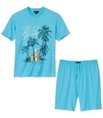 Piżamy męskie - Niebieska piżama z szortami i zaokrąglonym dekoltem Mężczyzna Atlas For Men - Kolor : Motywy - Rozmiar : 4XL - miniaturka - grafika 1