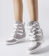 Sneakersy damskie - Biało-szare sneakersy na koturnie Pantaleone-38 - miniaturka - grafika 1