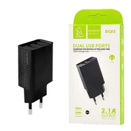 Ładowarki do telefonów - ŁADOWARKA SIECIOWA 2.1A 10W CZARNA DENMEN 2100mA DC02 2xUSB SINGLE - miniaturka - grafika 1
