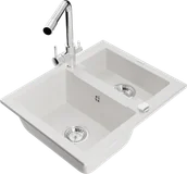 Zlewozmywaki z baterią - Mexen Carlos zlewozmywak granitowy 1,5-komorowy z baterią kuchenną Duero, biały - 6518-20-671600-00 - miniaturka - grafika 1