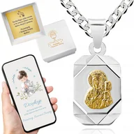 Biżuteria dla dzieci - SREBRNY ZESTAW ŁAŃCUSZEK PANCERKA I MEDALIK KOMUNIJNY CHRZEST MATKA BOSKA - miniaturka - grafika 1