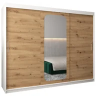 Szafy - Szafa przesuwna trzydrzwiowa garderoba z lustrem i półkami PROMO T2 250 artisan sonoma czarna biała - miniaturka - grafika 1