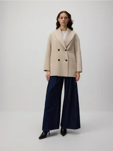 Reserved - Dwurzędowy płaszcz z wełną - złamana biel - Płaszcze damskie - miniaturka - grafika 1