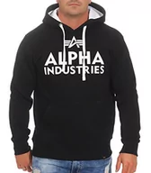 Bluzy męskie - ALPHA INDUSTRIES Męska bluza z kapturem z nadrukiem piankowym, czarny/biały, L - miniaturka - grafika 1