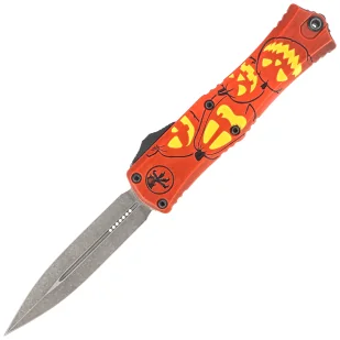Nóż automatyczny OTF Microtech Hera II Mini D/E Signature Halloween Jack-o'-Lantern Aluminium, Satin M390MK by Tony and Sean Marfione (1702M-1HWJLS) - Noże - miniaturka - grafika 1