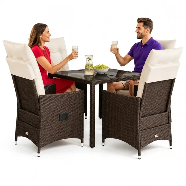 Zestaw mebli ogrodowych brązowy z 4 krzesłami i stolikiem 90x90x75 cm