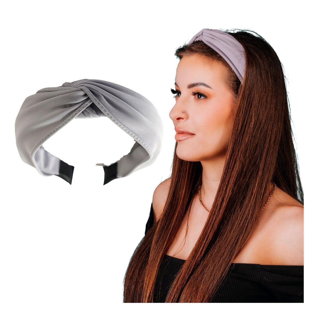 Opaska do Włosów Szara na Głowę Szeroka z Ozdobnym Supłem Obszyta Wygodna